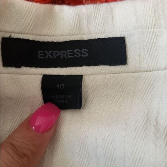 Express Cream Cotton Double Button Blazer with Tan Trim Size 10 - Picture 8 of 10
